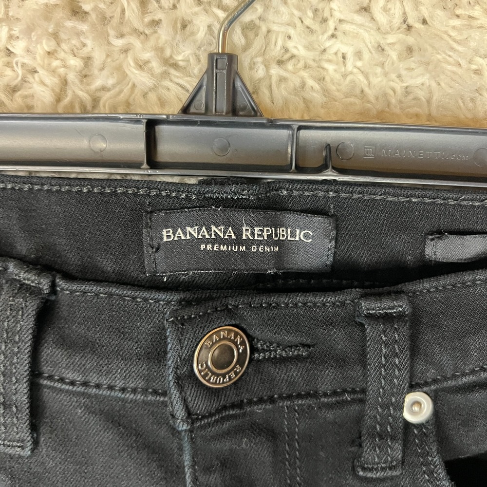 Banana Republic Jeans Womens 25 Petite 25P Black Skinny Denim Distressed Raw Hem - Picture 4 of 10